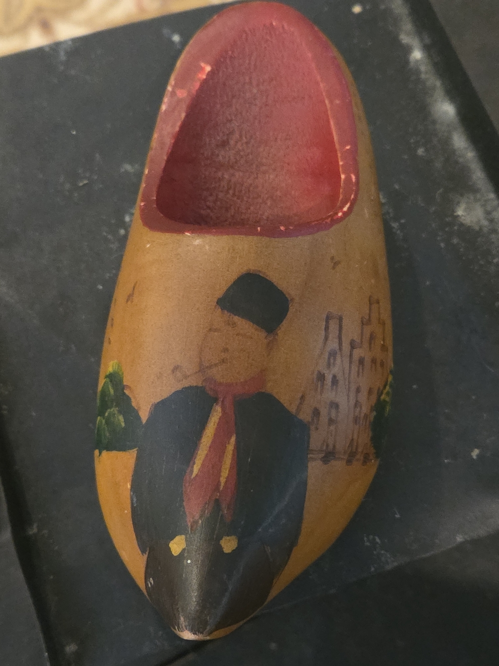 Hand-Painted Decorative Wooden Clog in Red and Brown